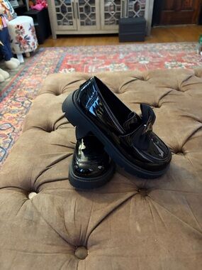 Black Patent Loafers with Bow Accent
